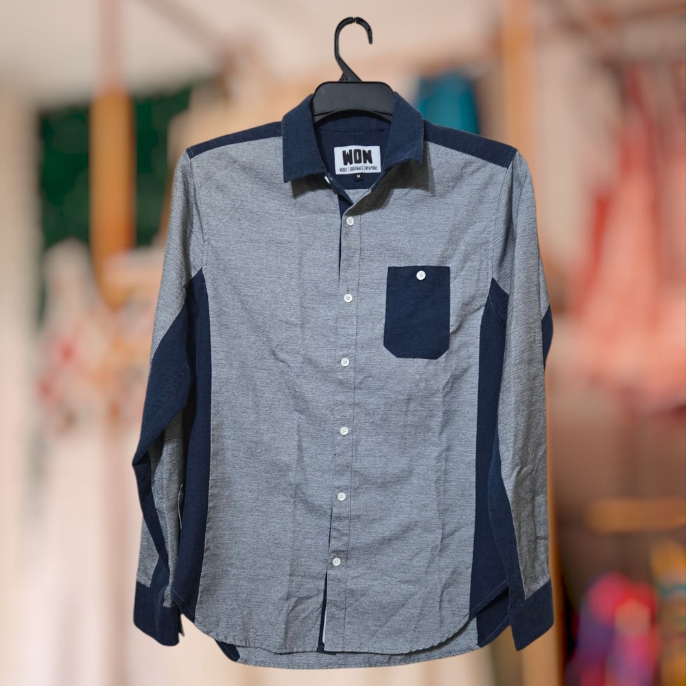 On Running Gray and Blue Casual Button Down Shirt